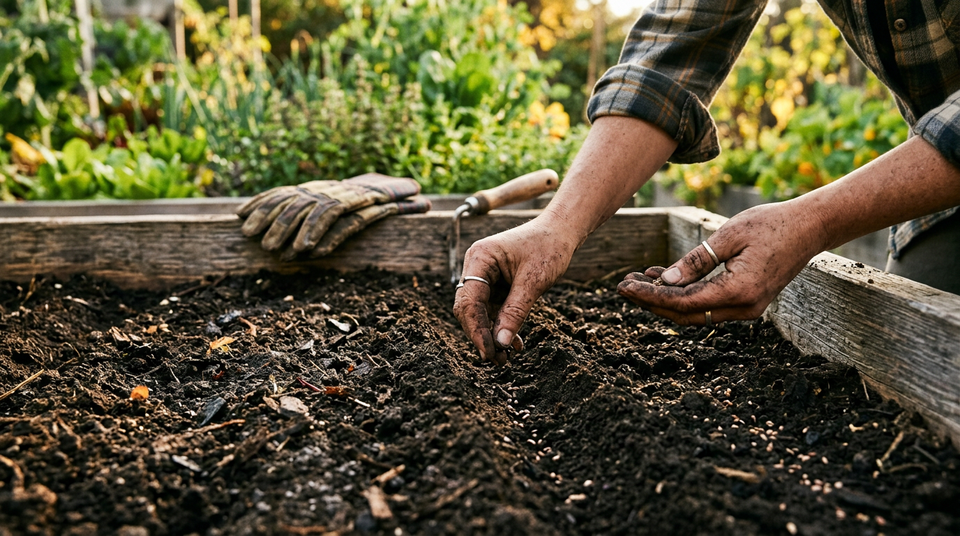 Hands sowing seeds